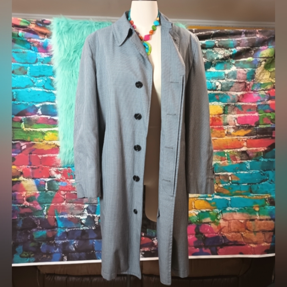 London Fog Men's Parliament Plush Gray Houndstooth Trench Coat Size 40 Reg - Picture 1 of 15
